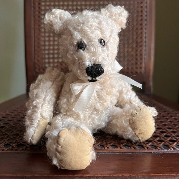 Curly Teddy Bear, Handmade Vintage Stuffed Bear, Shabby Hand Sewn Toy - Picture 2 of 8